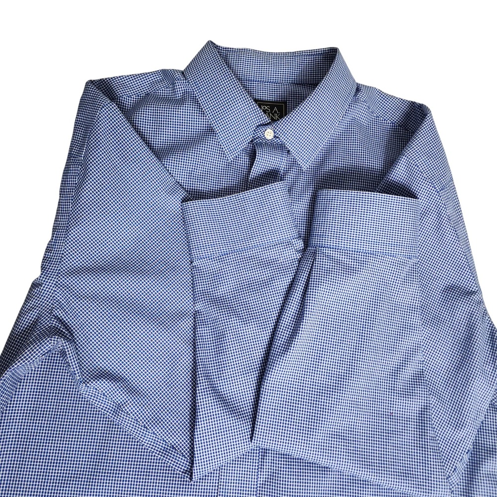 Jos A Bank Traveler Button Down Shirt Mens XL Blue‎ Gingham Tailored Fit Cotton